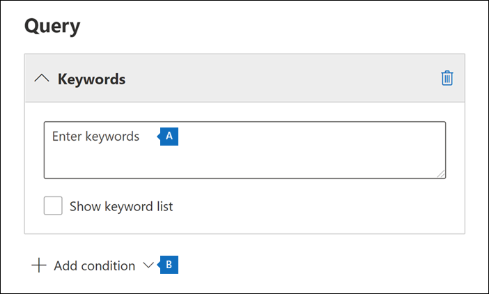 キーワード (keyword)と条件を使用してクエリ ベースの保留を作成します。