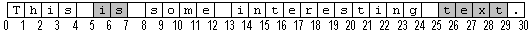 5 つの単語のうち 2 つの網掛けされた 30 文字のテキスト文字列の図