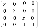 x、y、z 軸に沿ったスケール ファクターのマトリックスを示す図。