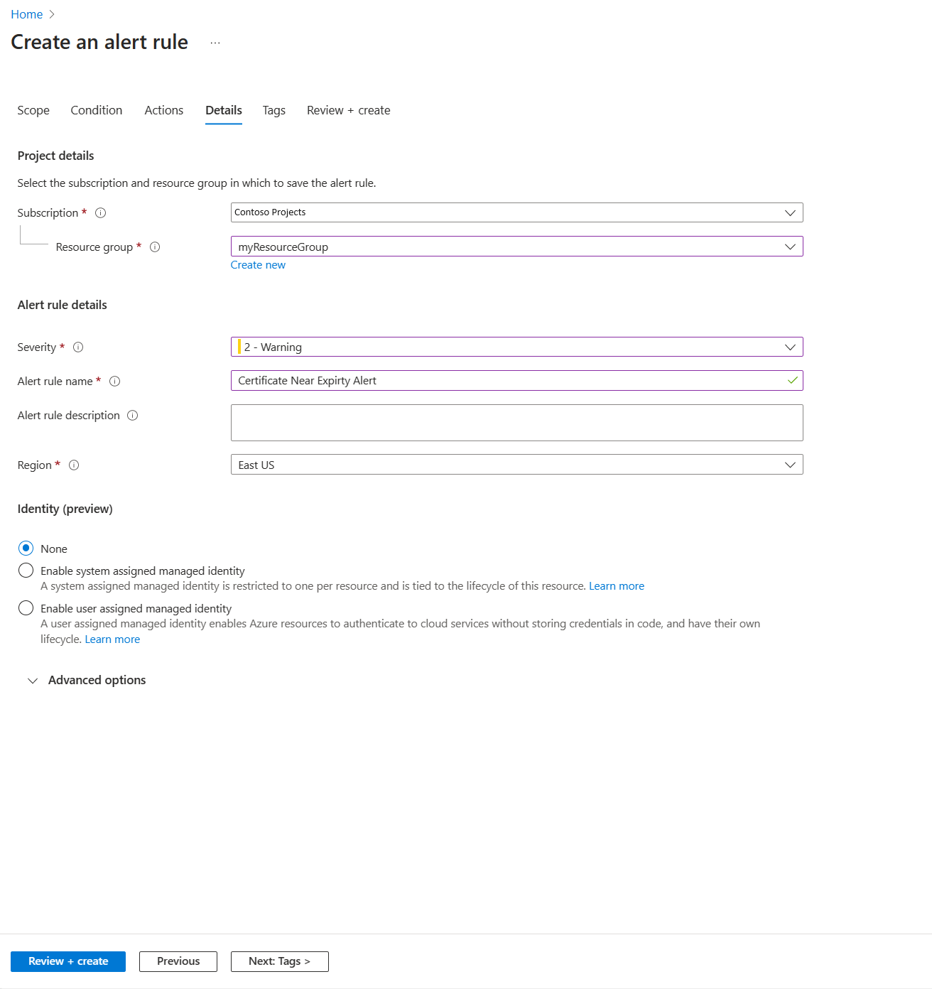 Screenshot that shows how to configure notification details.