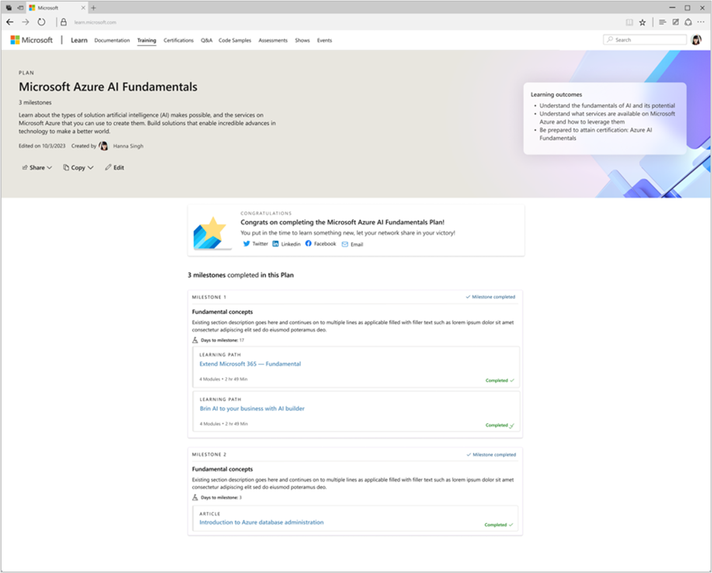 Снимок экрана: план основных принципов ИИ Microsoft Azure