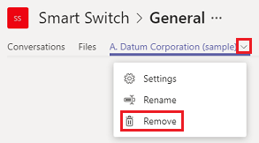 Dynamics 365 앱 탭 제거.