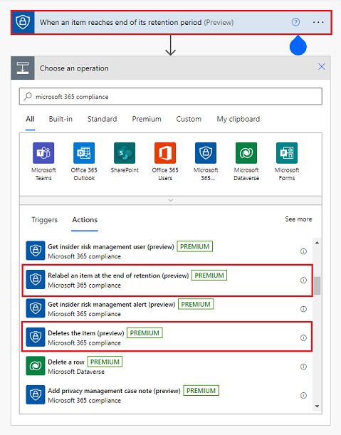 항목이 보존 기간이 끝날 때 Power Automate 흐름을 구성합니다.