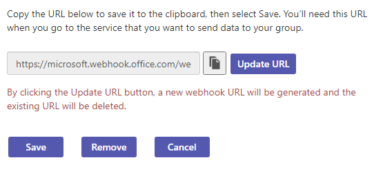 Screenshot showing the option to update a webhook URL.