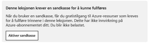 Melding om aktivering av sandkasse som vises i hver modul