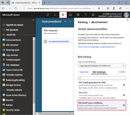 Innstillingsmeny for Directory + subscription (Katalog og abonnement), der du kan velge standardkatalog