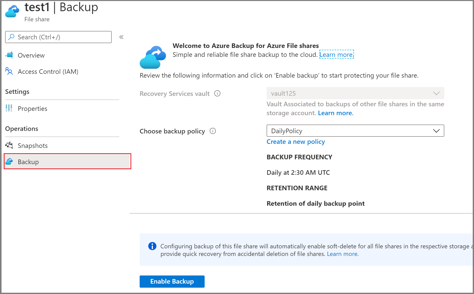 Schermopname van het openen van de blade Back-up configureren.