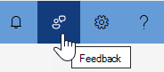 Schermopname van het portalmenu, met het feedbackpictogram gemarkeerd