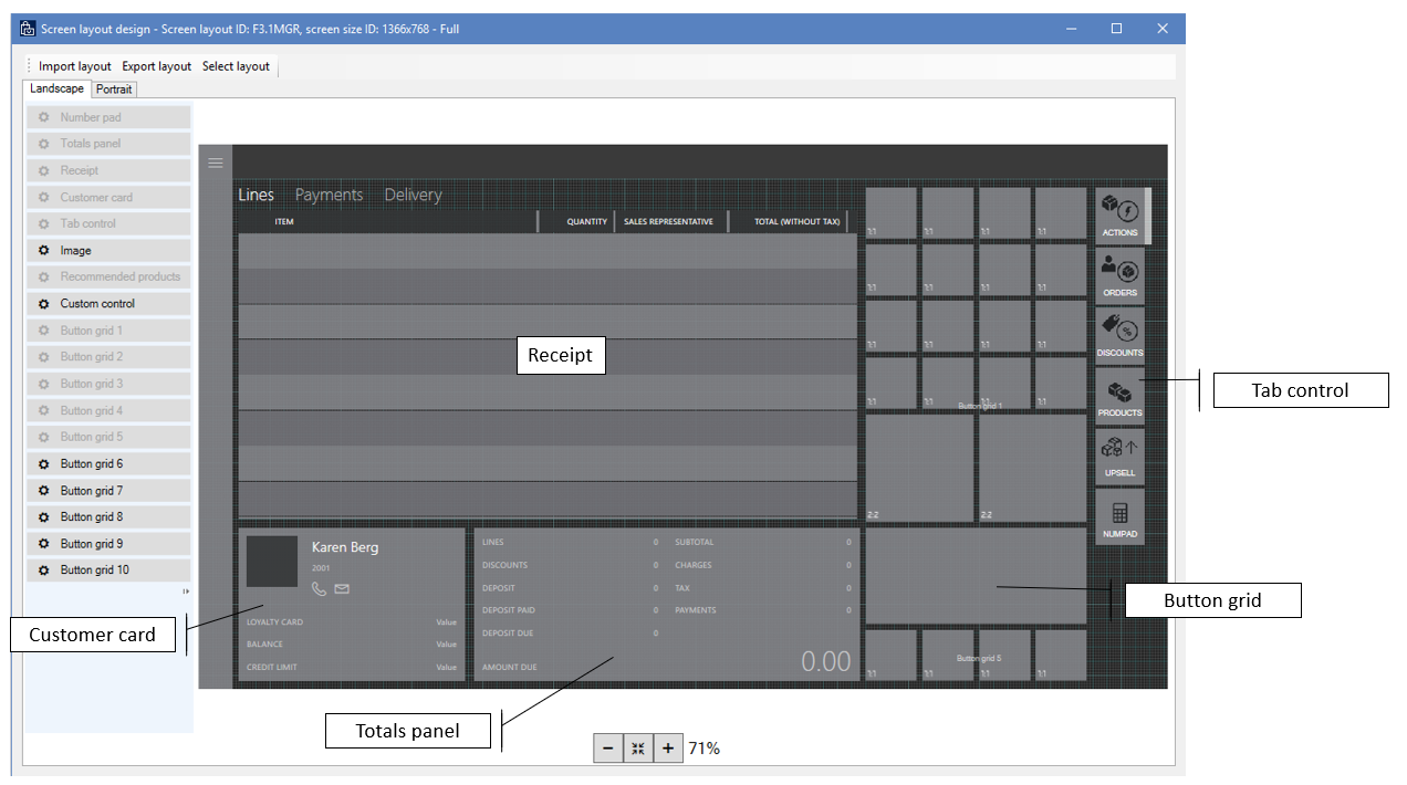 Besturingselementen in POS-gebruikersinterface.