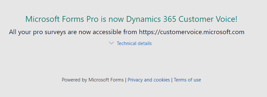 Bericht over Forms Pro-enquêtes die beschikbaar zijn via Dynamics 365 Customer Voice.