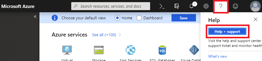 Azure Portal hulp en ondersteuning.