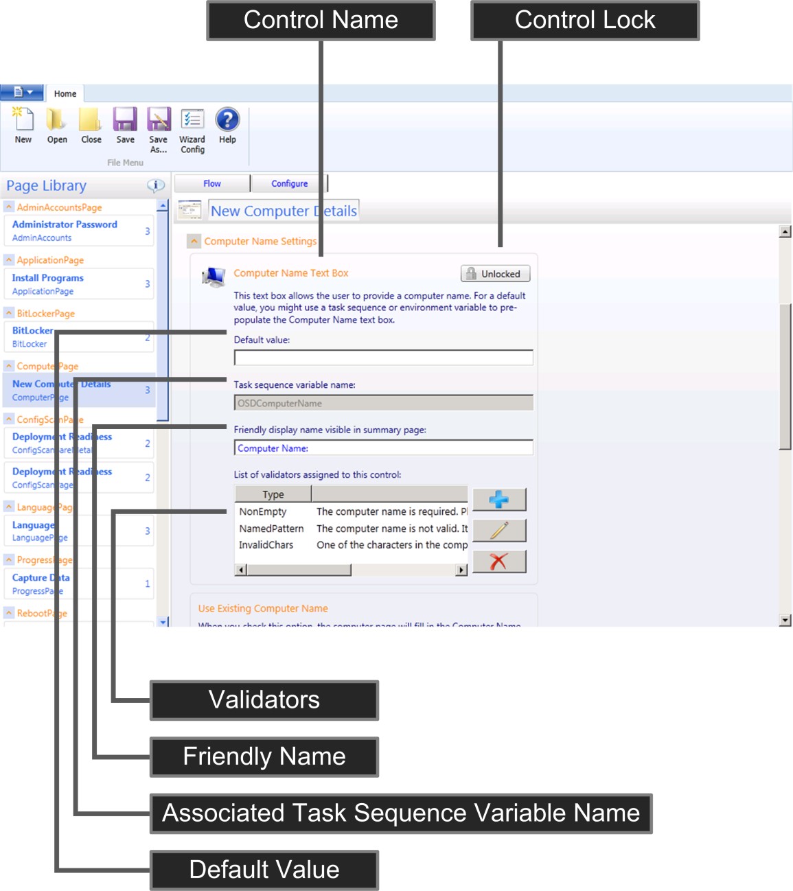 Afbeelding 12. UI-elementen voor een besturingselement op het tabblad Configureren in de wizard UDI Designer