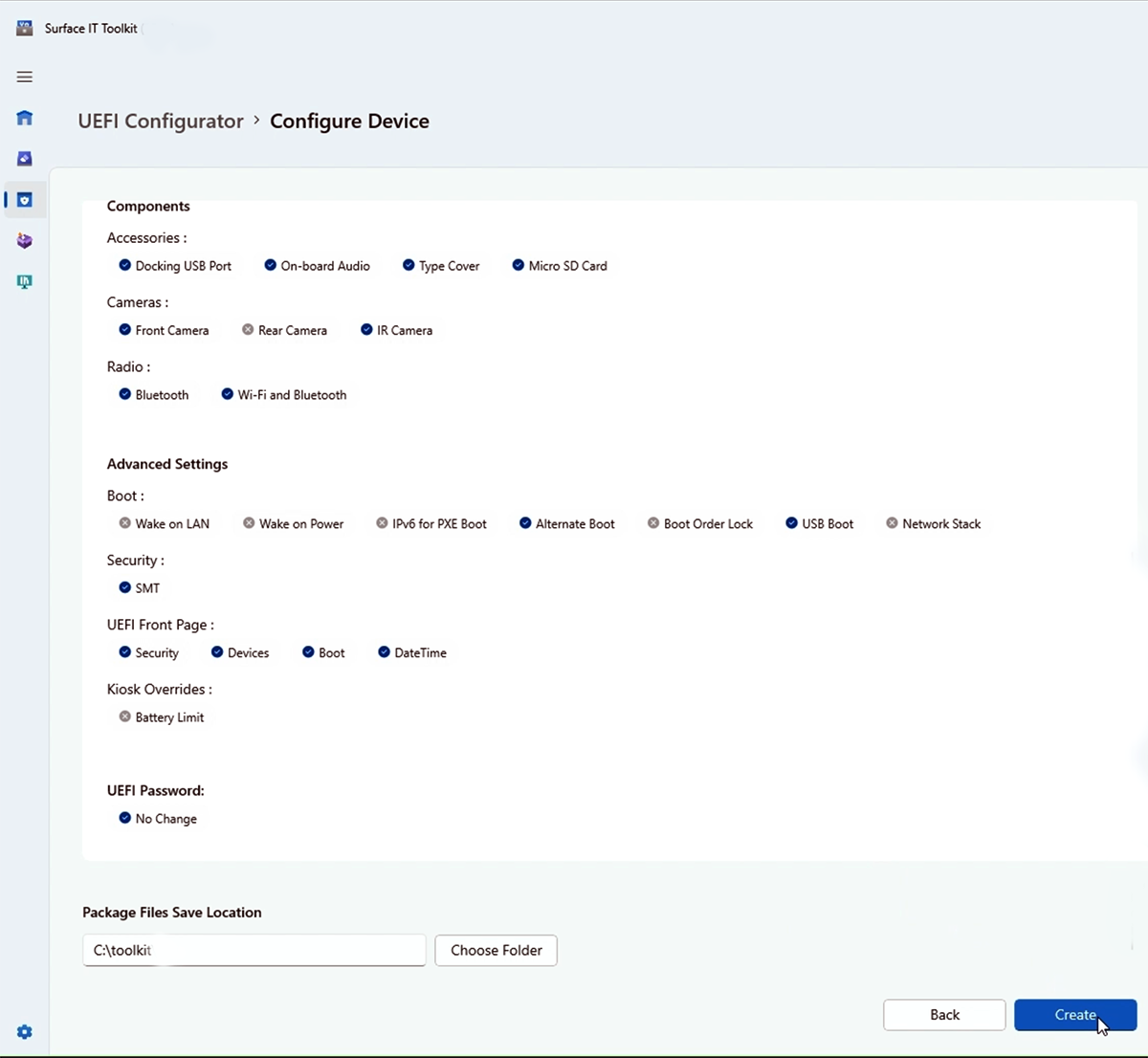 Screenshot of Device Package creation page.