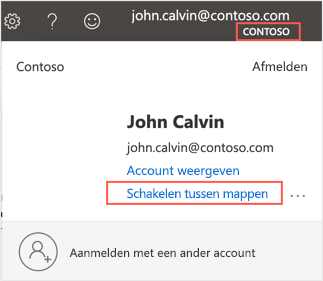 Schermopname van het menu Schakelen tussen mappen in Azure Portal