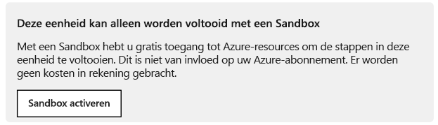 Een prompt om de sandbox te activeren, die in elke module wordt weergegeven