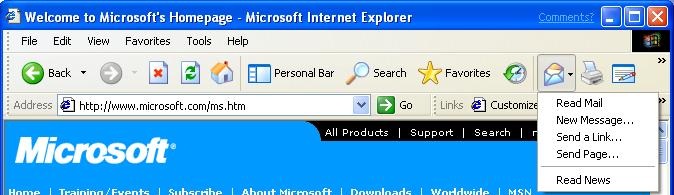 screen shot showing the mail drop-down menu