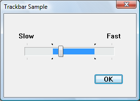 schermafbeelding van een trackbar waarvan een bereik is gemarkeerd