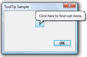 schermafbeelding met een tooltip die één regel tekst bevat, geplaatst boven een knop in een dialoogvenster