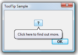 schermafbeelding van een dialoogvenster; een ballontip met één regel tekst verschijnt gecentreerd onder het doel