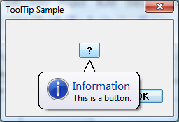 schermafbeelding met een tooltip met een pictogram, een titel en tekst, gepositioneerd onder een knop in een dialoogvenster
