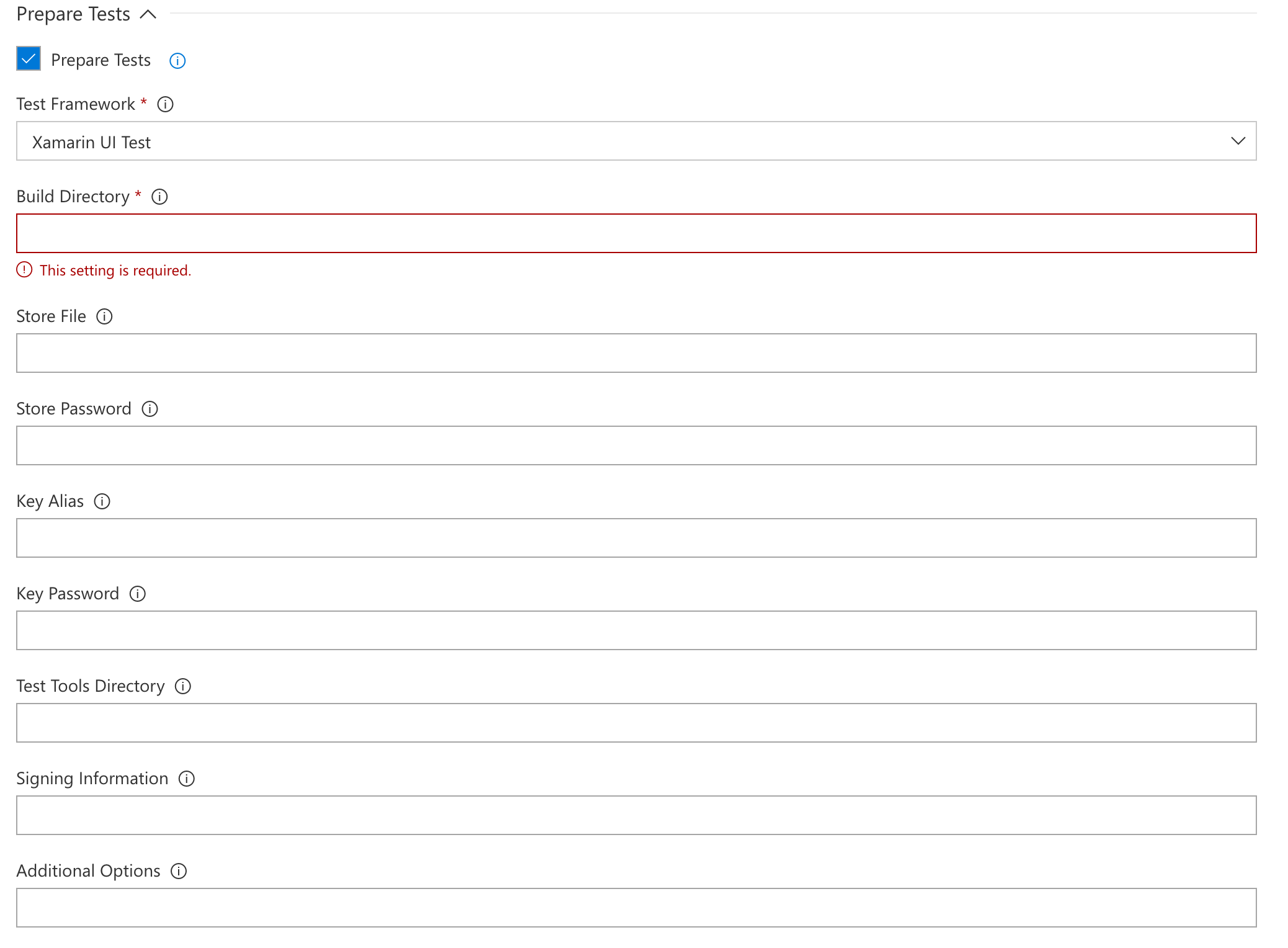 Sekcja Przygotowywanie testu dla platformy Xamarin.UITest