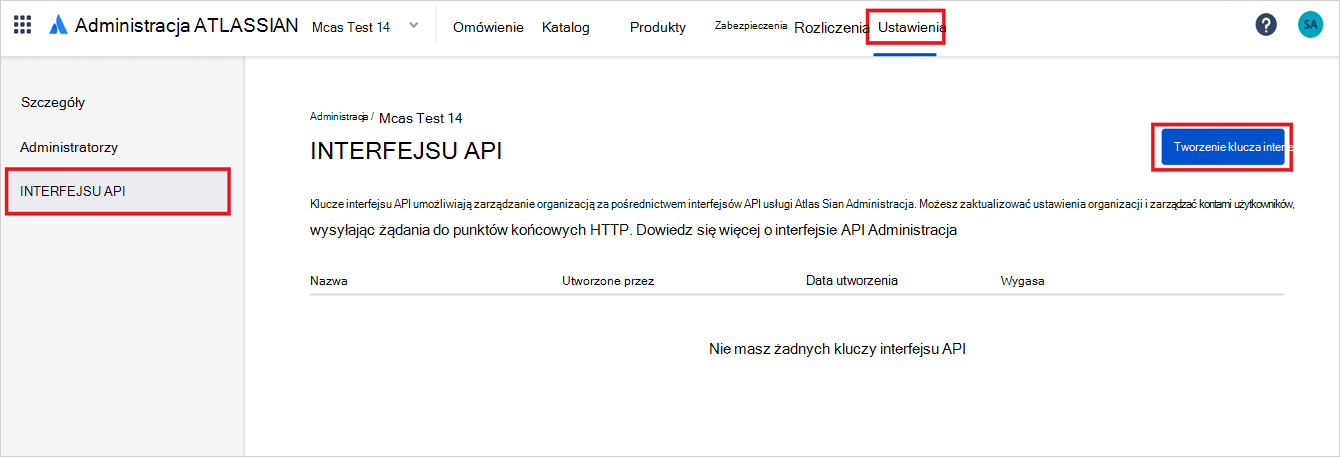 Klucze interfejsu API Atlassian.