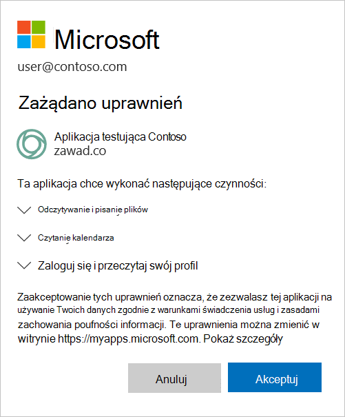 Uprawnienie aplikacji OAuth.