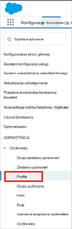 Usługa Salesforce zarządza profilami użytkowników.