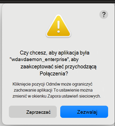 Zrzut ekranu przedstawiający monity o przychodzące połączenia sieciowe