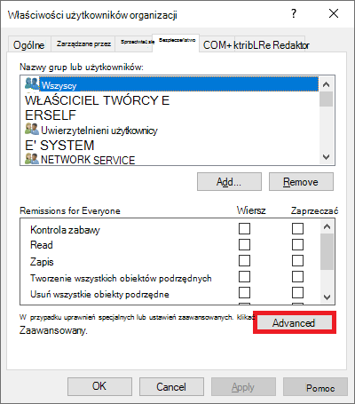 Zrzut ekranu przedstawiający zaawansowane ustawienia zabezpieczeń.