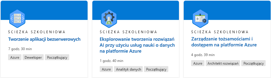 Zrzut ekranu przedstawiający ścieżkę szkoleniową z witryny internetowej Microsoft Learn