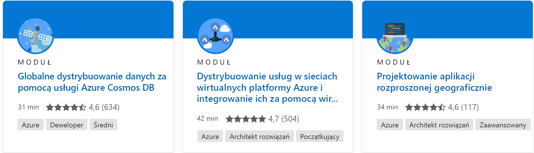 Zrzut ekranu przedstawiający jeden moduł ze wszystkimi szczegółami z witryny internetowej Microsoft Learn