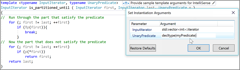 Funkcja IntelliSense szablonu