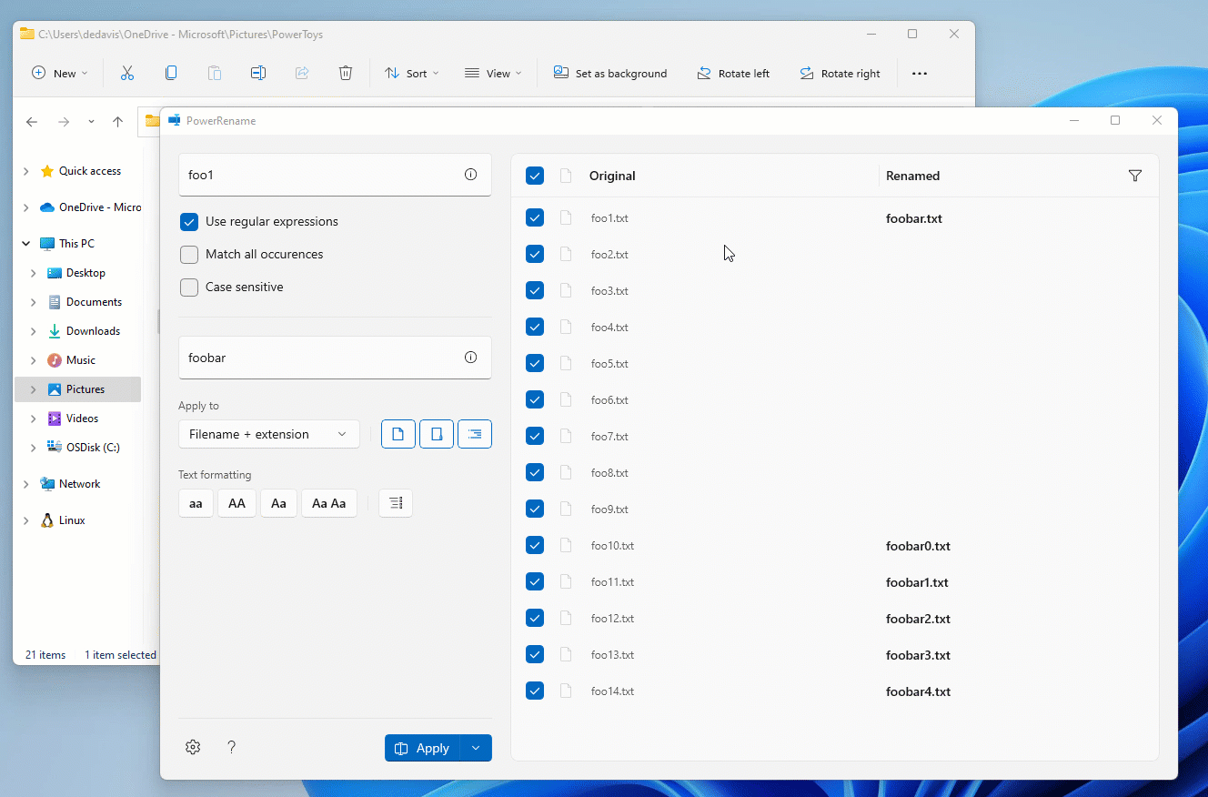 PowerToys PowerRename Filter
