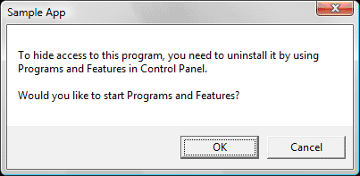 vista dialog box about hiding access to program