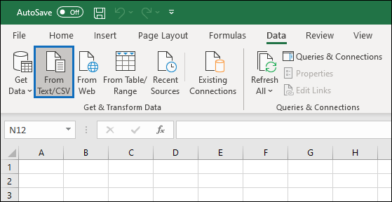 No separador Dados, clique em Do Texto/CSV.