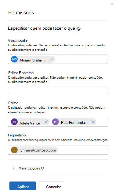 Caixa de diálogo Utilizador mais recente para selecionar níveis de permissão que incluem o direito de utilização EXTRAÇÃO.