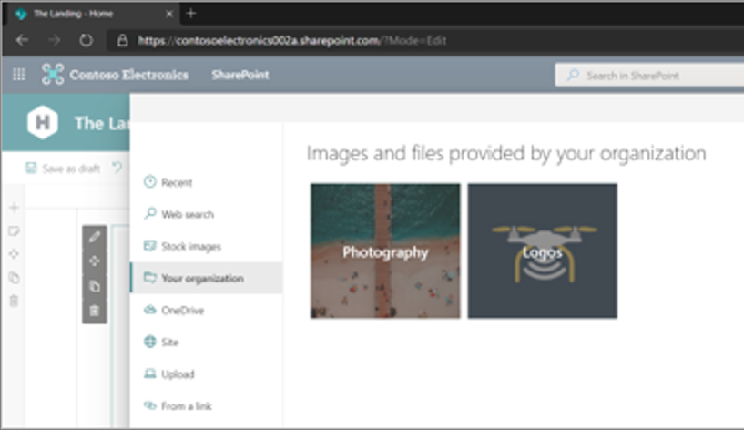 Selecionar uma imagem para adicionar a uma página do SharePoint