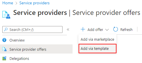 Captura de tela mostrando a opção Adicionar por meio do modelo no portal do Azure.