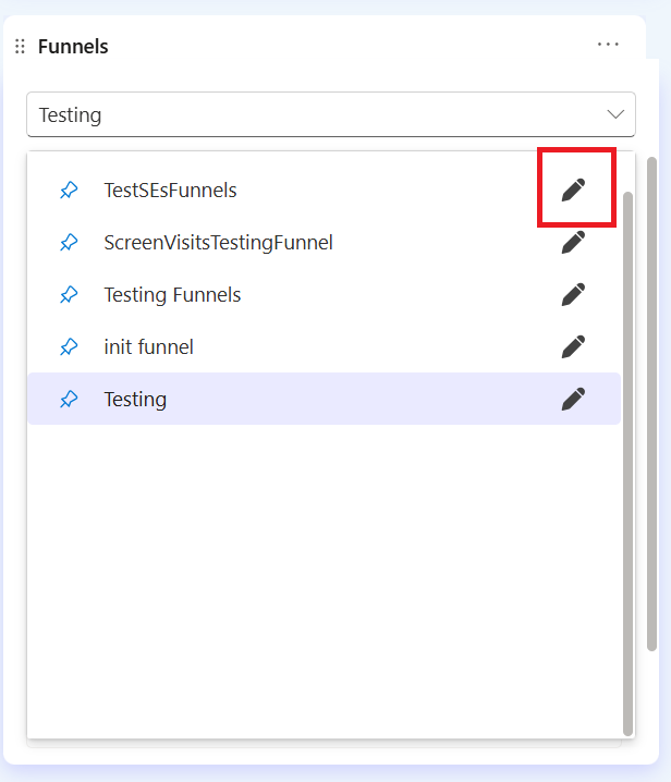 Select edit icon in dashboard for SDK funnels.