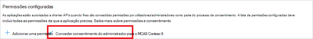 Captura de ecrã a mostrar a concessão de permissões de administrador.