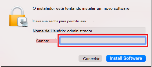 Captura de ecrã a mostrar a caixa de diálogo palavra-passe.