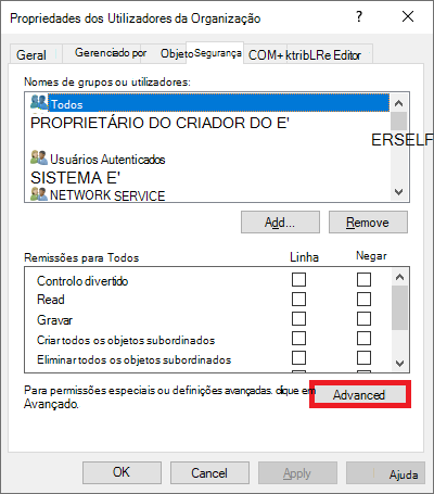 Captura de ecrã a mostrar as definições de segurança avançadas.