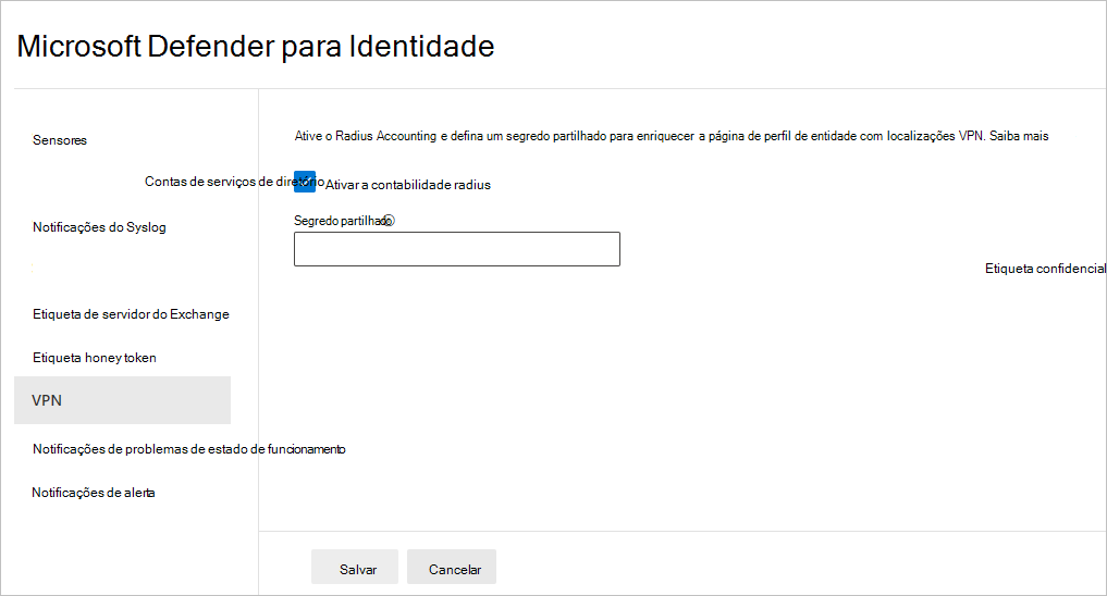 Captura de ecrã a mostrar a opção Ativar contabilidade radius.