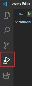 O ícone Executar e Depurar na Barra de Atividade.