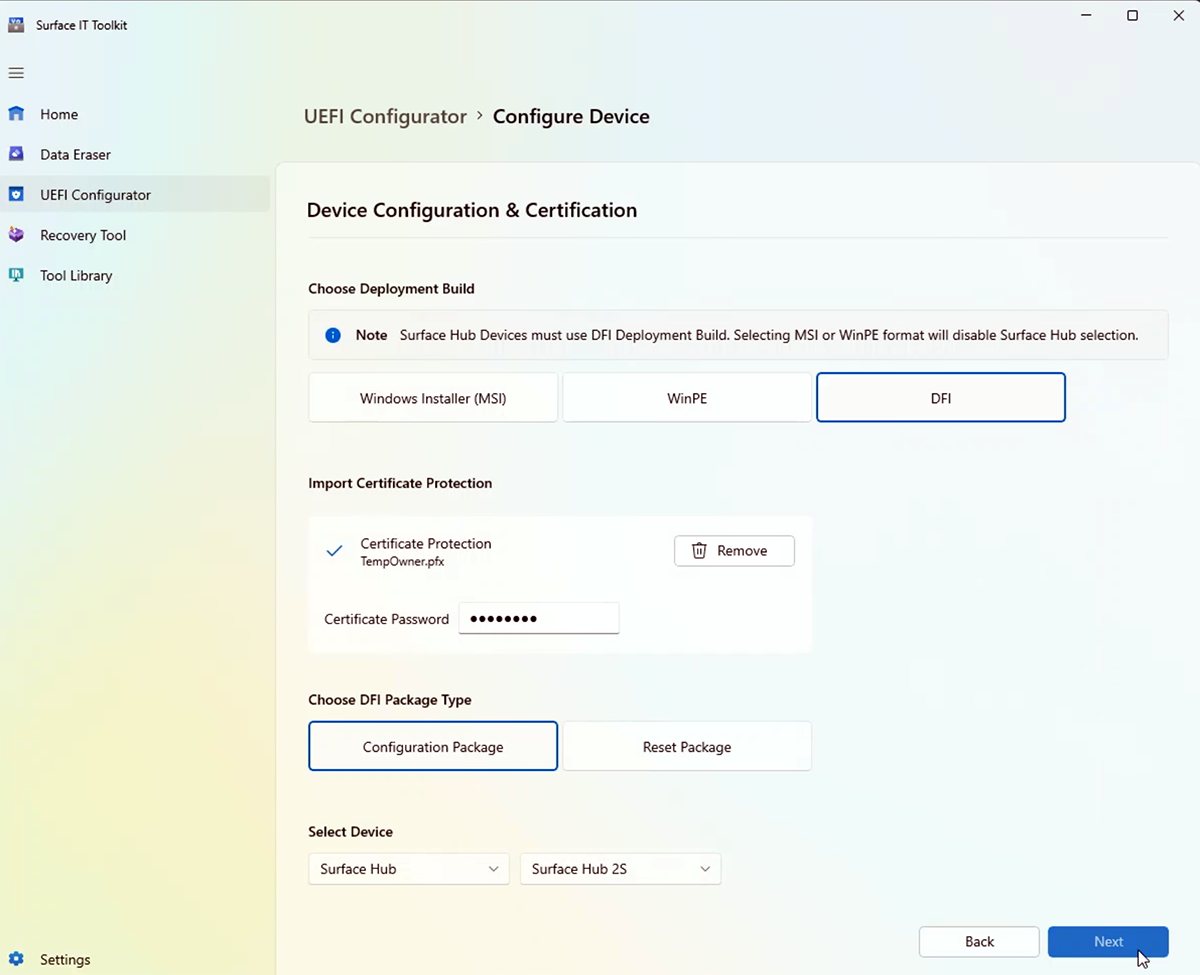 Captura de ecrã a mostrar a Configuração e Certificação de Dispositivos.