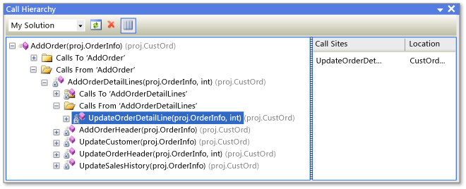 Exibir a hierarquia de chamadas no Visual Studio