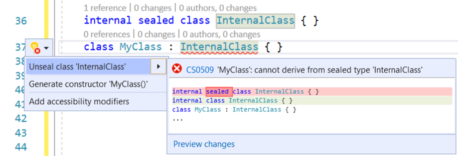 Desselar uma correção de código de classe