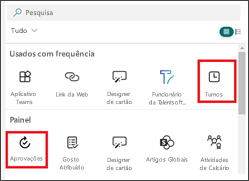 Captura de ecrã a mostrar como localizar uma aplicação Microsoft na janela card seletor.