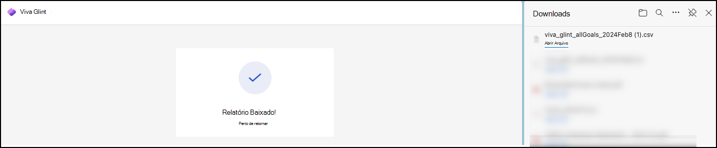 Captura de ecrã da caixa de diálogo de verificação a indicar que o seu relatório csv foi transferido.